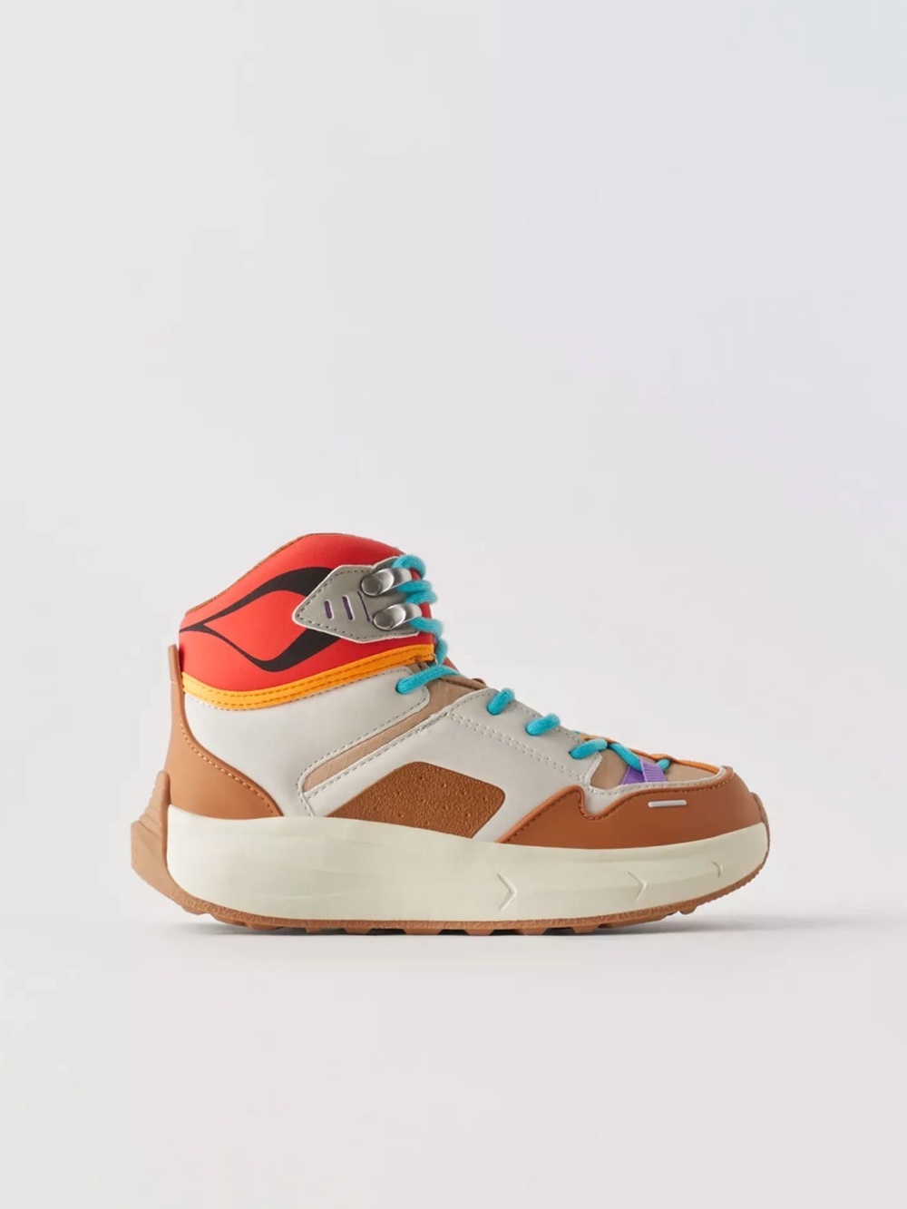 Zara Kids High-Top Sneakers in Tan, Red & Turquoise